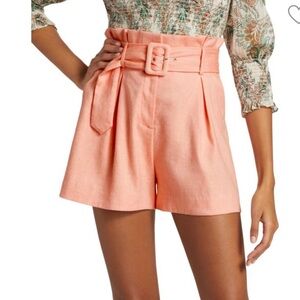 NWT Veronica Beard|| Ashford Belted Shorts in coral Size 14 linen Paper Bag
